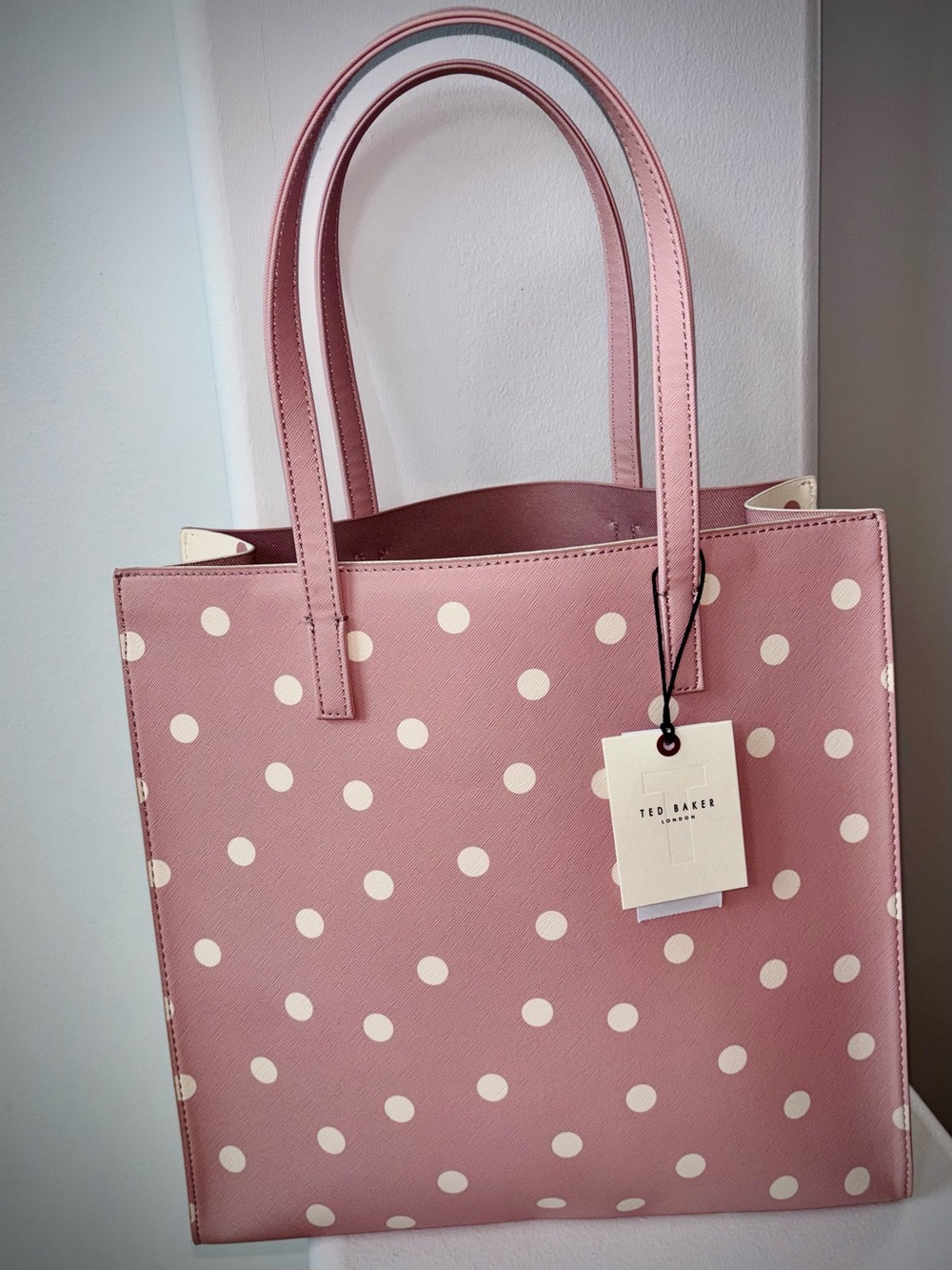Ted Baker London NWT Pink Polka Dot Leather Tote Bag Coquette Style - Picture 8 of 13